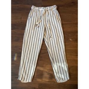 American Eagle Size XSmall Linen Blend Striped Pants White Blue‎